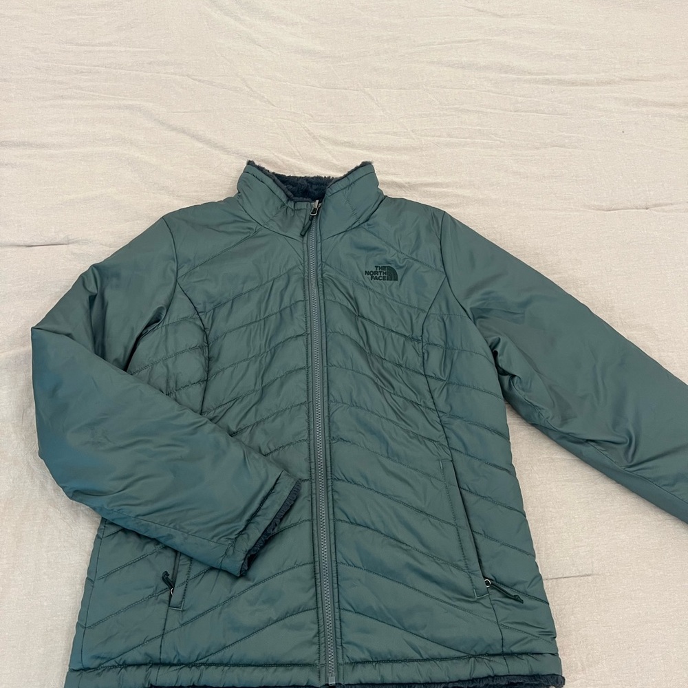 Reversible North Face Green Puffer/ Fuzzy Jacket